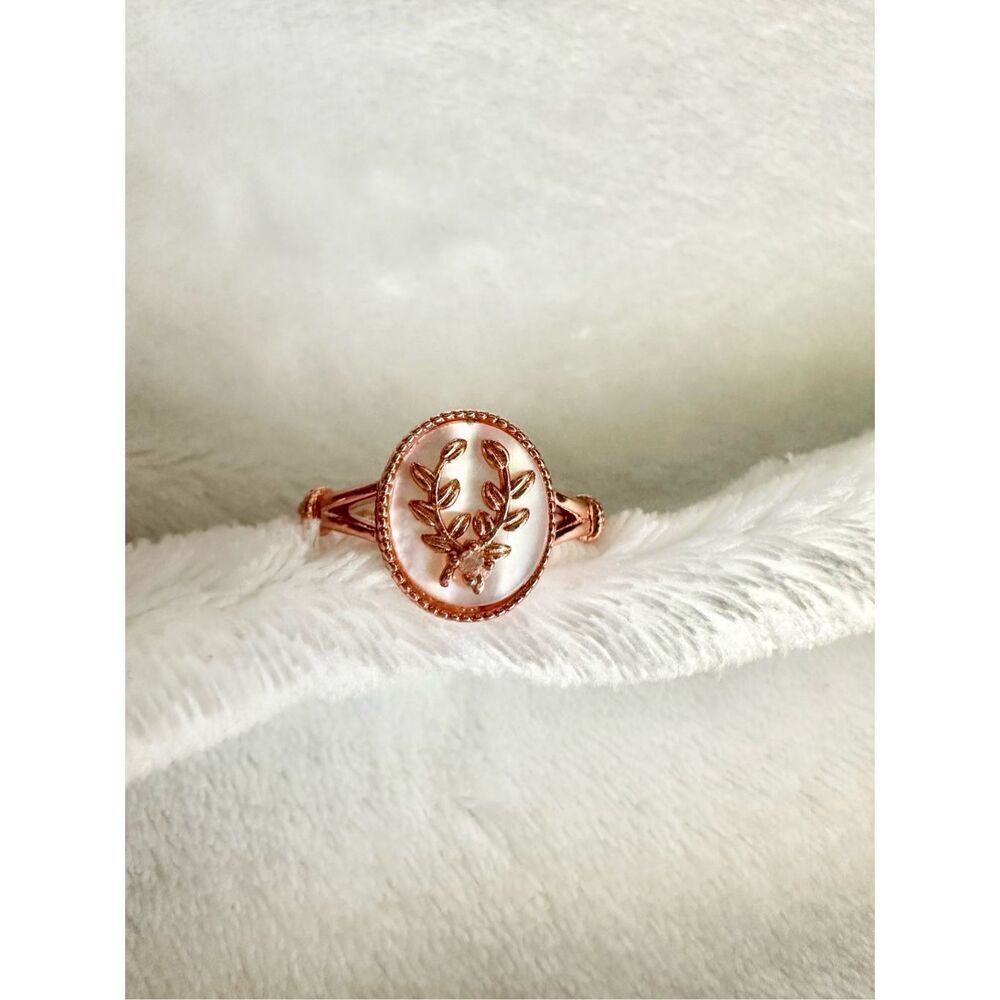 Rose gold color olive branch mother of pearl adjustable ring ￼ - Picture 5 of 9